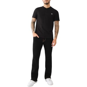 True Religion 108426 Mens Henley T Shirt Short Sleeve Logo Placket Cotton Tee