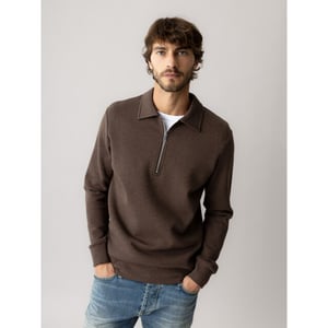 Mos Mosh 511110 591 mosmosh mmgabel zip polo sweat chocolate brown melange