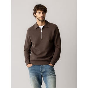 Mos Mosh 511110 591 mosmosh mmgabel zip polo sweat chocolate brown melange