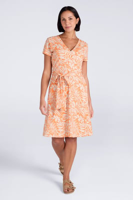 'Santorini' Women's Jersey Wrap Dress with Pockets Summer Comfy Outfit Orange