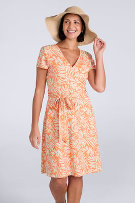 'Santorini' Women's Jersey Wrap Dress with Pockets Summer Comfy Outfit Orange