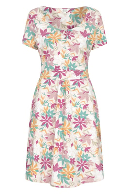 Orchid Patterned Women's UV Summer Dress with Side Pockets Holiday Beach Dress Beige