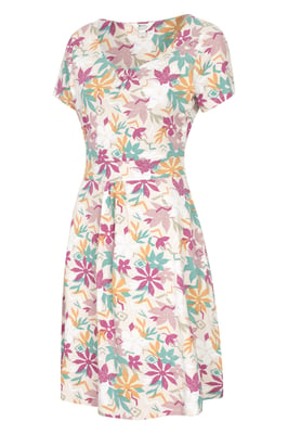 Orchid Patterned Women's UV Summer Dress with Side Pockets Holiday Beach Dress Beige