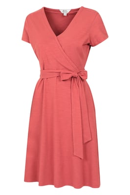 'Santorini' Women's Jersey Wrap Dress with Pockets Summer Comfy Outfit Rust