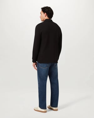 Long Sleeve Logo Detail Polo Shirt in Black