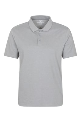 'Cordyline' Men's Textured Polo Sun Protection Button Neck Summer Tee Light Grey