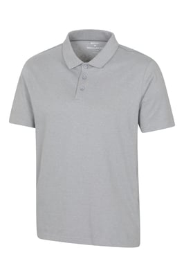 'Cordyline' Men's Textured Polo Sun Protection Button Neck Summer Tee Light Grey