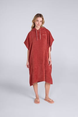 'Anna' Women's Towelling Poncho Cotton Adjustable Hood Beach Swimming Changing Robe Rust