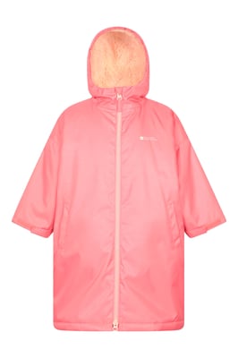 'Tidal' Kids Waterproof Changing Robe Windproof Soft Hooded Full Zip Surf Poncho Pink