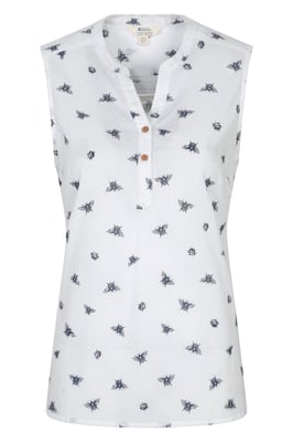 'Petra' Women's Sleeveless Shirt Cotton Button Neck Summer Top Multicolour