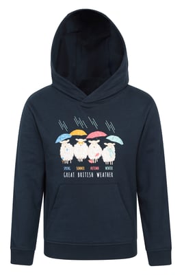 'Great British Weather' Kids Regional Hoodie Soft Warm Comfortable Casual Outdoor Top Navy