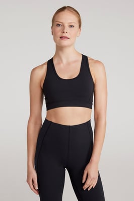 'Mesh Motion' Women's Sports Bra High Support Stretchy Quick Dry Racer Back Black