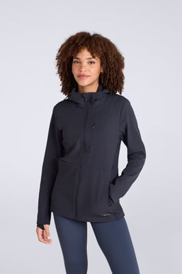 'Solstice' Women's Active Softshell Jacket Water-Resistant Lightweight Hooded Layer Black