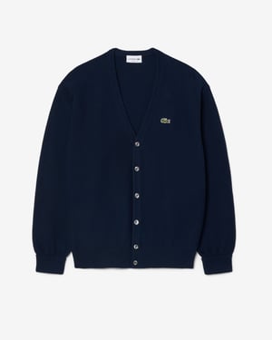 Long Sleeve Logo Detail Cardigan in Navy