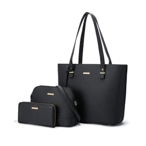 Women’s 3 Piece Handbag Set, Tote Crossbody Bag Purse in Black