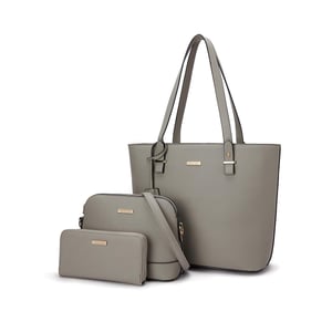 Women’s 3 Piece Handbag Set, Tote Crossbody Bag Purse in Grey