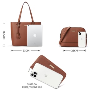 Women’s 3 Piece Handbag Set, Tote Crossbody Bag Purse in Tan