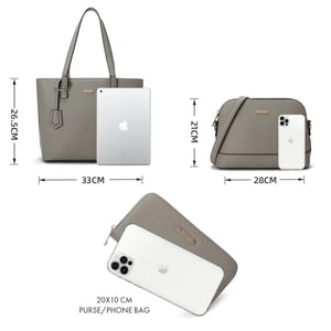 Women’s 3 Piece Handbag Set, Tote Crossbody Bag Purse in Grey