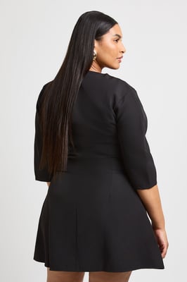 Plus 3/4 Balloon Sleeve Cinch Waist Mini Dress
