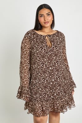 Plus Leopard Dot Chiffon Smock Dress