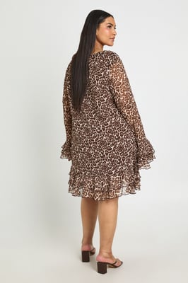 Plus Leopard Dot Chiffon Smock Dress