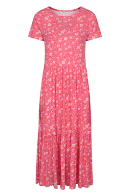 'Sardinia' Women's Tiered Dress Casual Lightweight Short Sleeve Ladies Outfit Pink