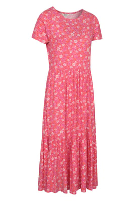 'Sardinia' Women's Tiered Dress Casual Lightweight Short Sleeve Ladies Outfit Pink