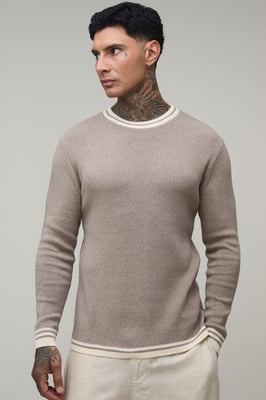 Tall Muscle Fit Cotton Blend Tipped Knitted T-Shirt