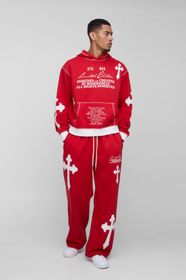 Oversized Boxy Limited Edition Cross Applique Hooded Tracksuit