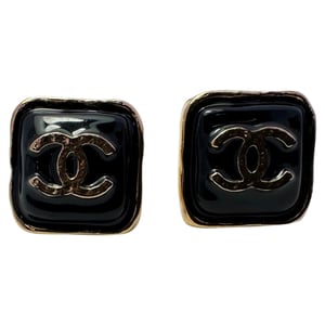Chanel CC Stud Earrings in Black Resin