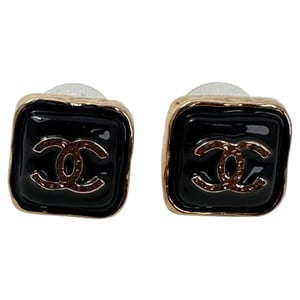 Chanel CC Stud Earrings in Black Resin