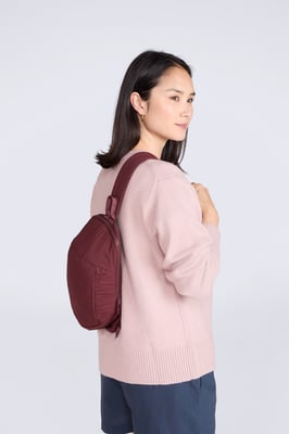 Unisex Sling Cross Body Bag Capacity Adjustable Buckle Strap Secure Zipped Closure Burgundy