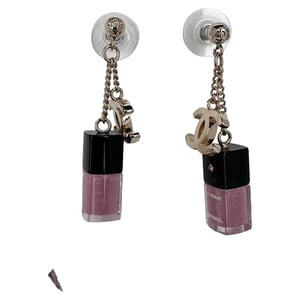 Chanel CC Nail Polish Bottle Drop Earrings in Pink Resin