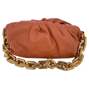 Bottega Veneta Chain Pouch Bag in Brown Calfskin Leather