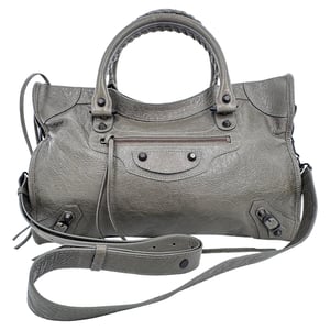 Balenciaga Medium Le City Shoulder Bag in Grey Lamb Leather