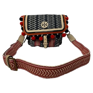 Tory Burch Scout Pom-Pom Crossbody Bag in Multicolor Canvas