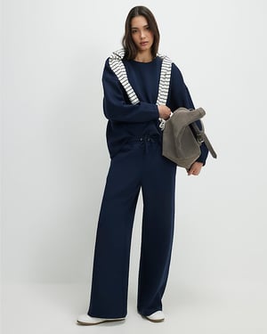 River Island Womens Joggers Navy Premium Twill Fabric Wide Leg
