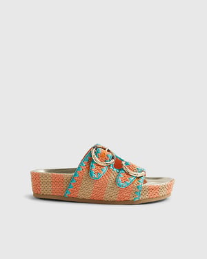 River Island Womens Sandals Orange Striped Footbed Buckle