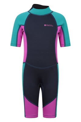 Kids Shorty Wetsuit Neoprene Fabric Flat Seams Surf Diving Swimwear Purple