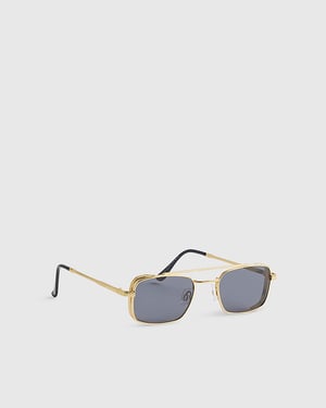 River Island Mens Rectangle Sunglasses Gold Flat Top Black Lenses