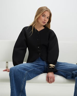 River Island Womens Jacket Black Long Sleeve Button Up V-Neck