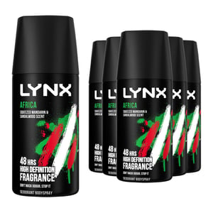 Lynx Body Spray Africa 48H High Definition Fragrance Deodorant for Men 35ml, 6pk