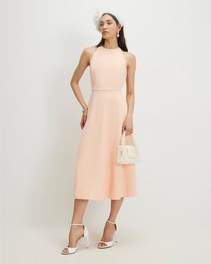 River Island Womens Midi Dress Orange Bow Back Round Neck Sleeveless