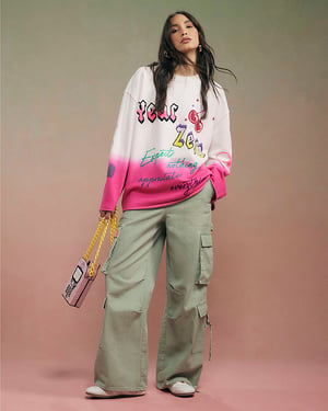 River Island Womens Sweatshirt White Year Zero Dip Dye Graphic