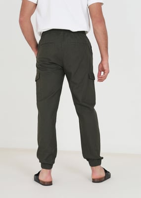 Khaki 'Beach' Cotton Linen Blend Cargo Trousers