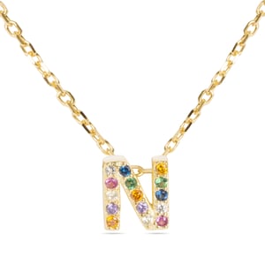 Luxenter Sterling Zilver 925 collier met Veelkleurige Zirkonia afgewerkt in 18K geel goud - Alfabet