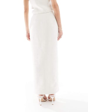 Kaiia exclusive boucle side split maxi skirt co-ord in white
