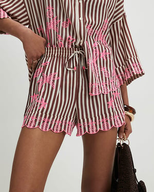 River Island Womens Shorts Brown Stripe Embroidered Toucan