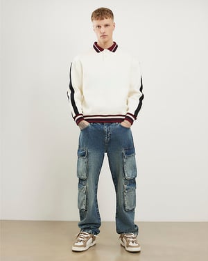 River Island Mens Cargo Jeans Blue Loose Fit Elasticated