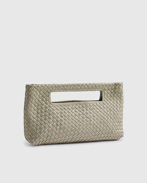 River Island Womens Clutch Bag Cream Woven Design Leather Popper